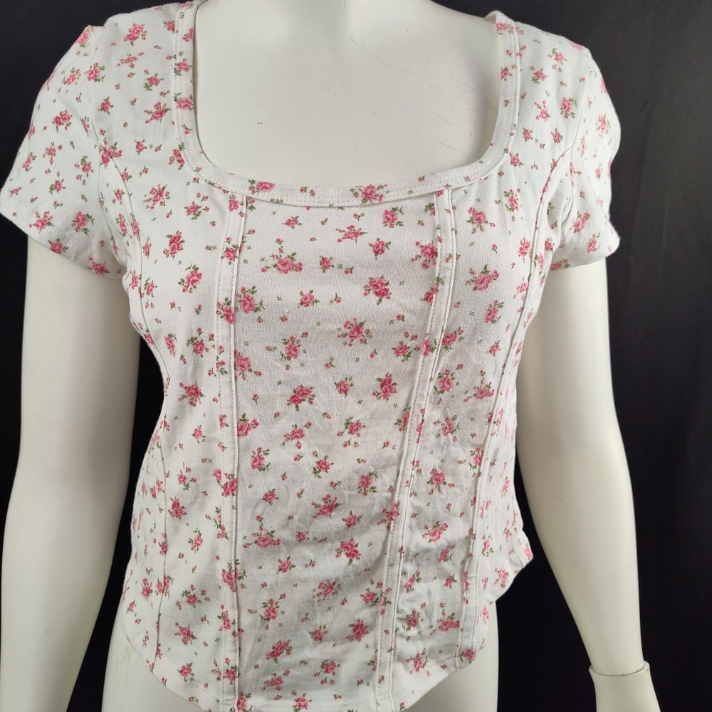 Roses crop top large corset look juniors women's feminine romantic floral Y2K